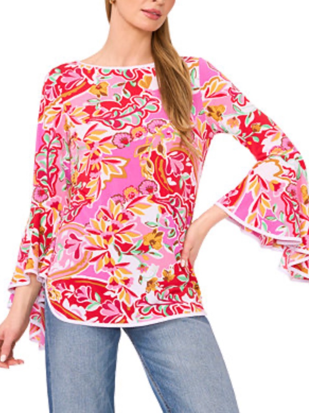 Sam & Jess Floral Tunic Top in Pink & Red Size XL NWT